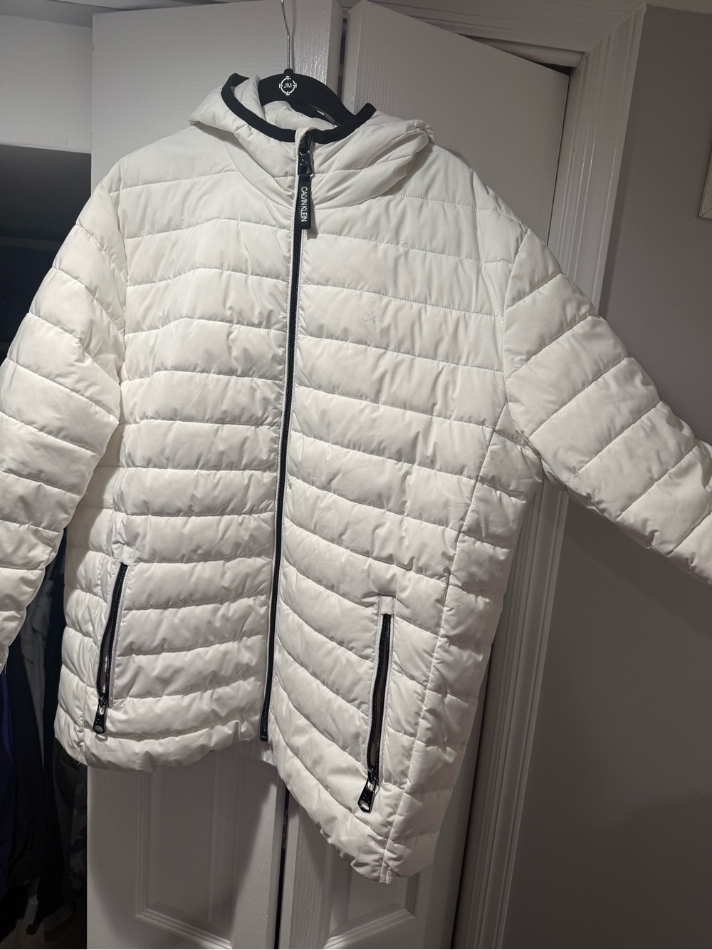 Men’s White Calvin Klein Hooded Puffer Jacket